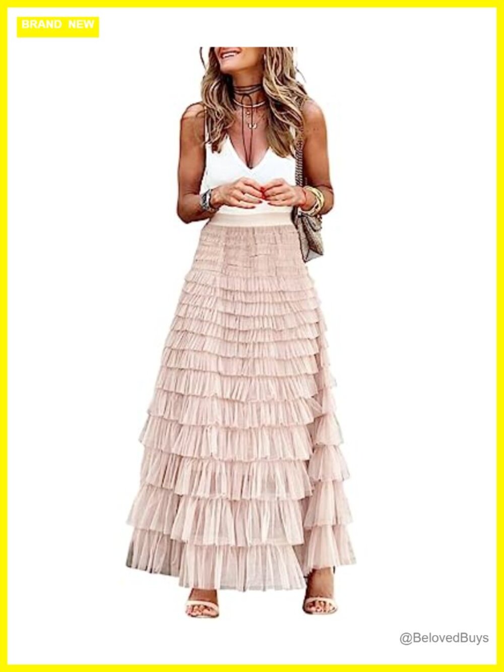 Ruffled Tiered Tutu Tulle Skirt Stretchy A-line Prom Long Skirt